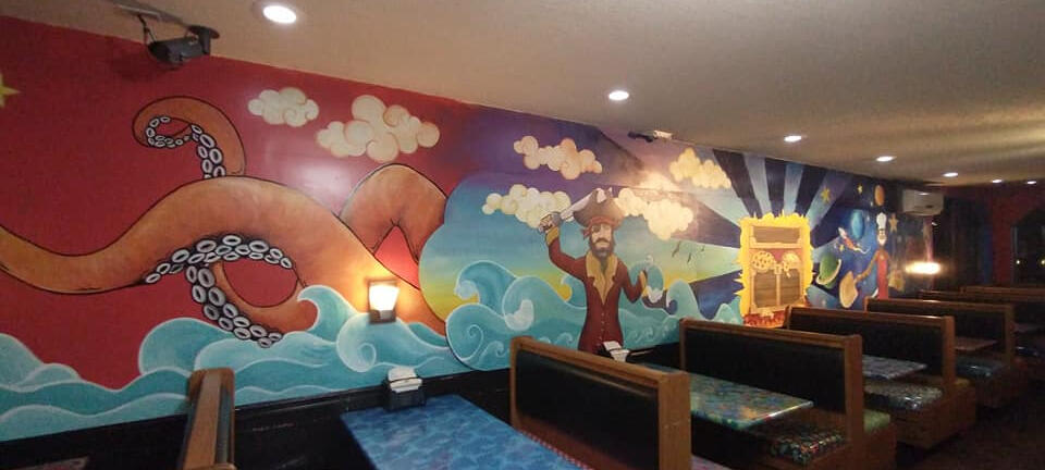 Home of the pirates- This mural is located in Baxley, Ga at Gooey's Pizza