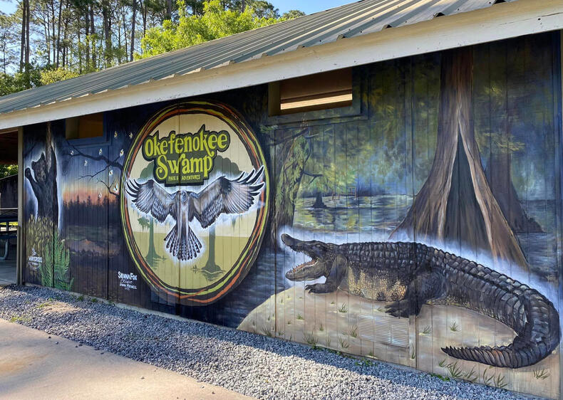 Interactive mural at the famous Okefenokee Swamp Park in Waycross, Georgia